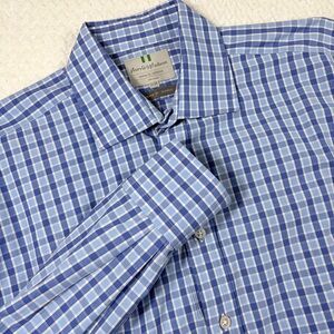Harvie & Hudson Jermyn St. London Blue Check Pattern Long Sleeve Shirt 16.5”